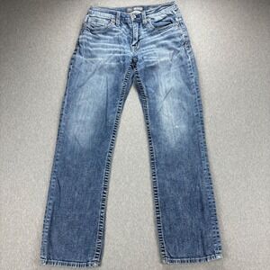 BKE Jeans Mens 31L Blue Carter Medium Wash Whiskering Embroidered Straight Leg